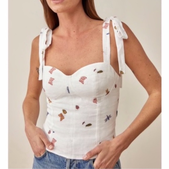 NEW Reformation Jaxon Linen Top Ladybugs 10